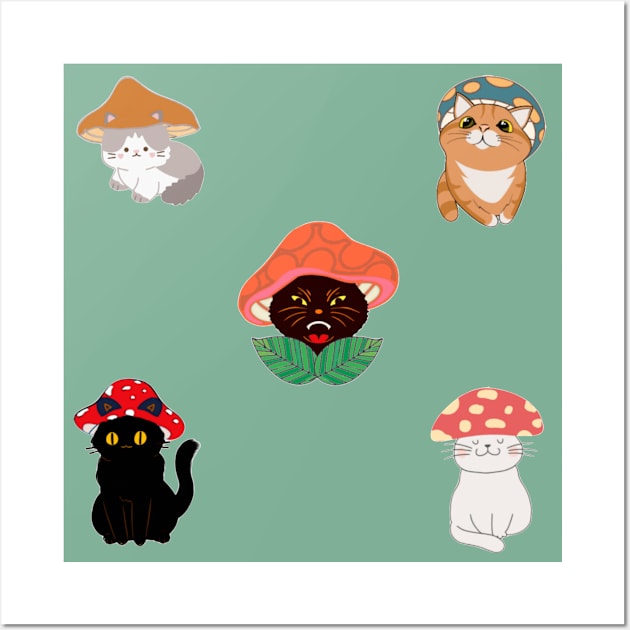 Meowshrooms cottagecore goblincore cats Wall Art by glowvim